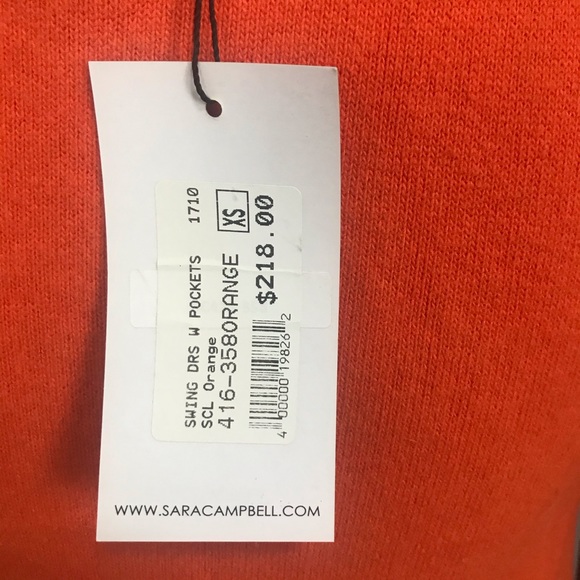 Sara Campbell Orange Swing Dress w Pockets XS NWT - Picture 5 of 7